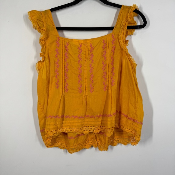 Maeve Anthropologie Mustard Yellow Embroidered Boho Tank Top Size L - Picture 8 of 13